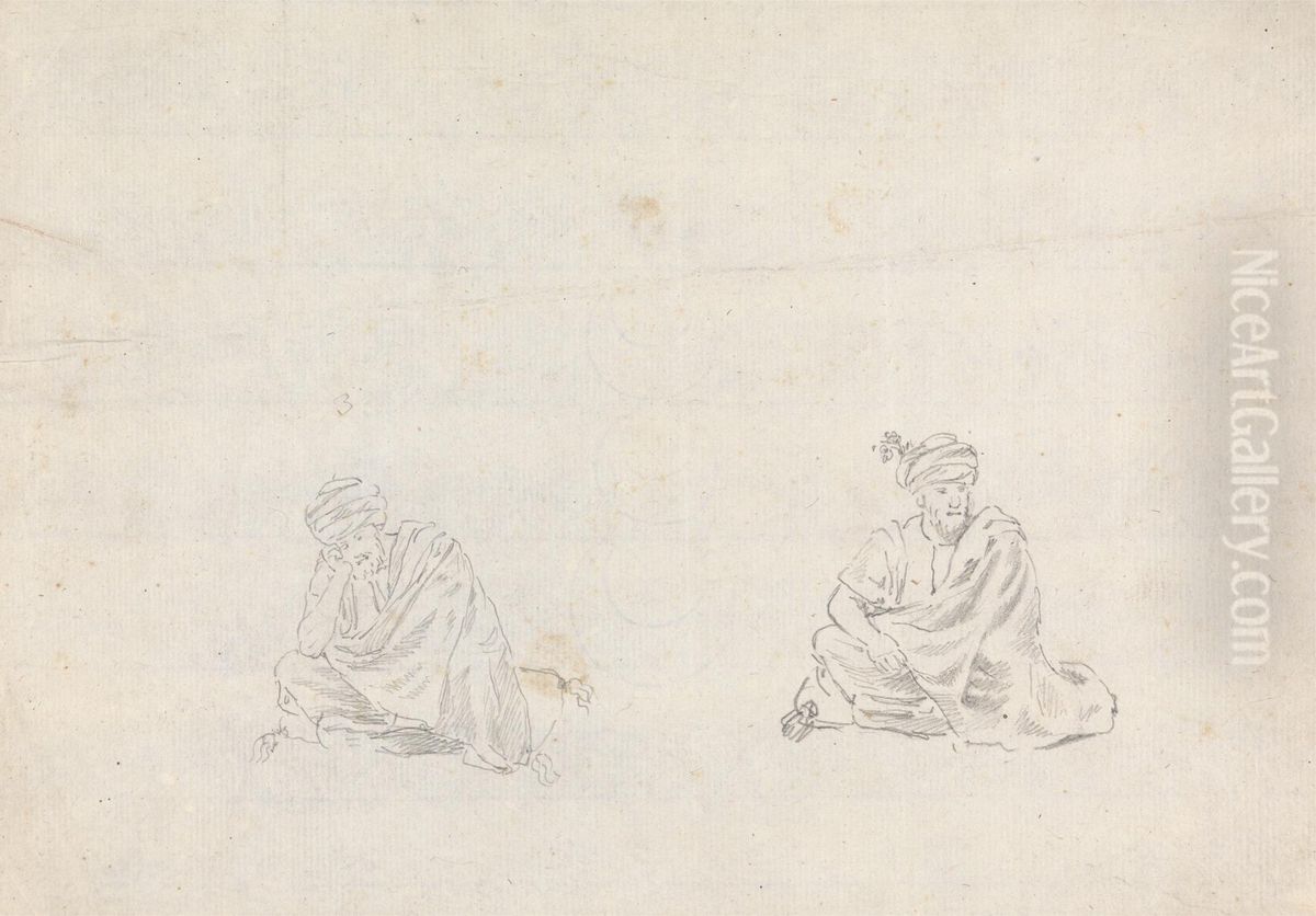 Two Men Sitting on Cushions Oil Painting by James Bruce