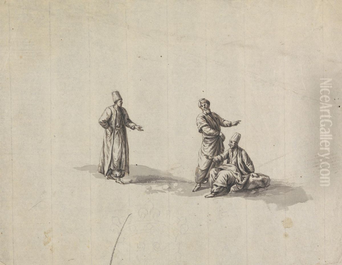 Three Men Talking Oil Painting by James Bruce