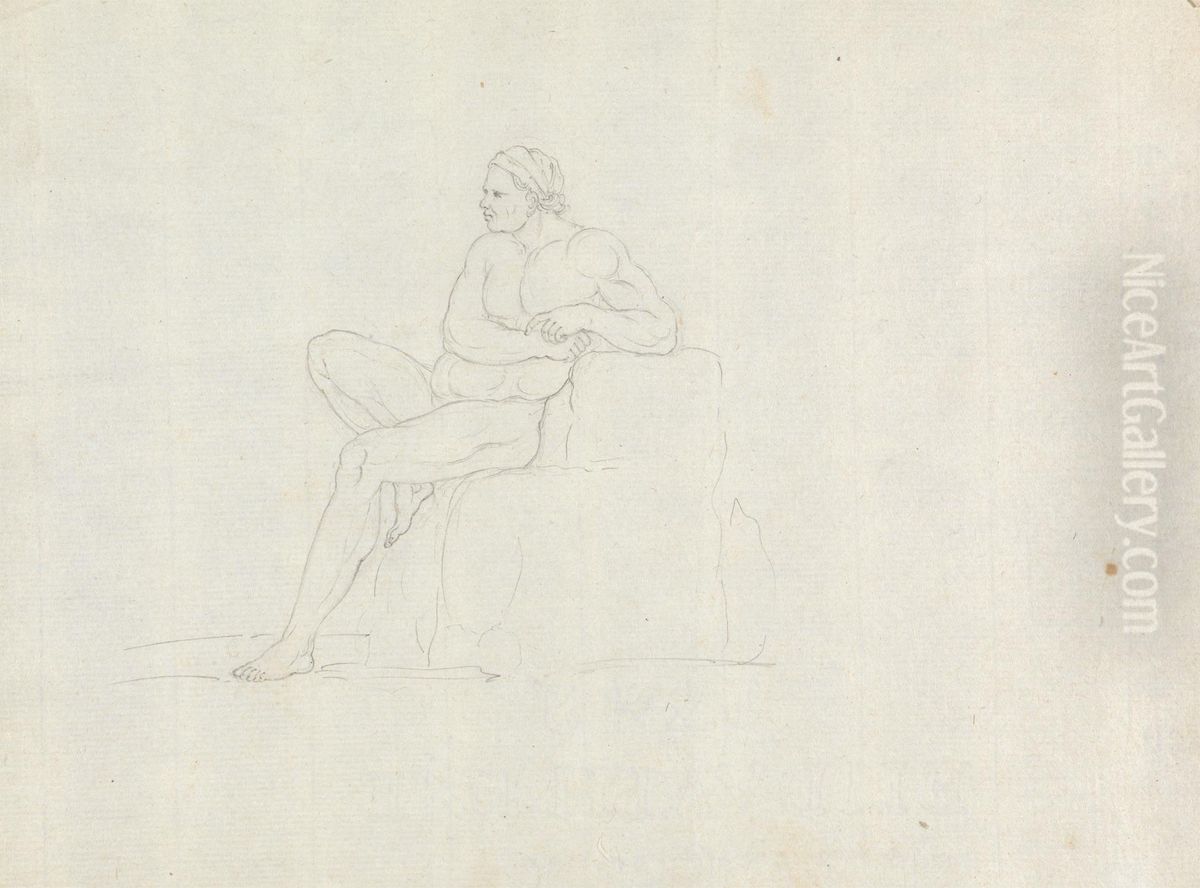 Study of a Nude Male Sitting Oil Painting by James Bruce