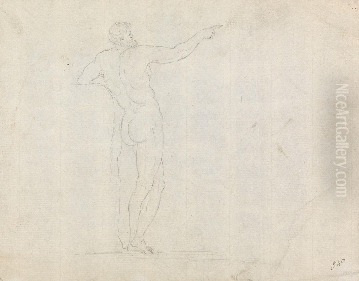 Study of a Nude Male Standing and Pointing Oil Painting by James Bruce