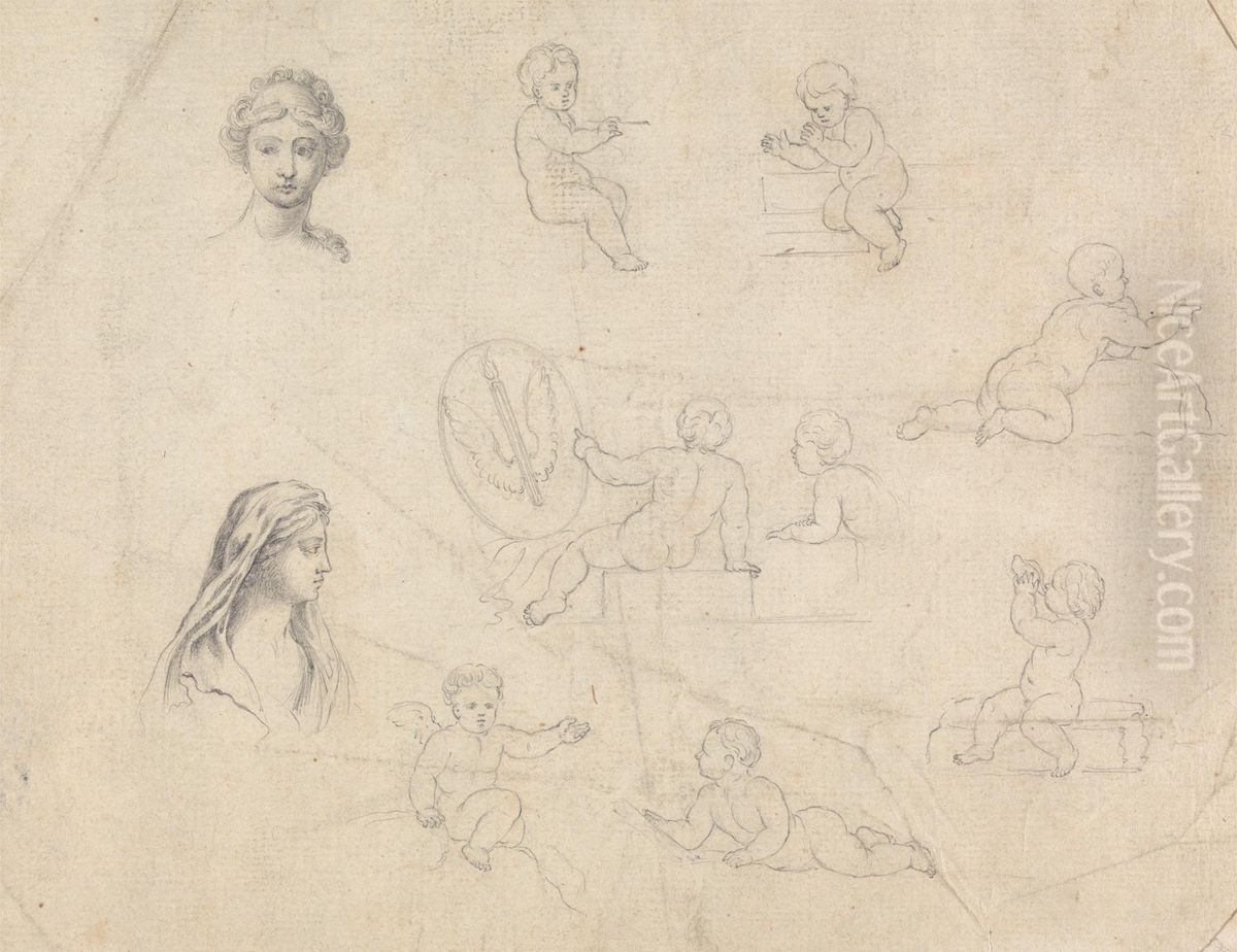 Studies of Women and Cherubs Oil Painting by James Bruce