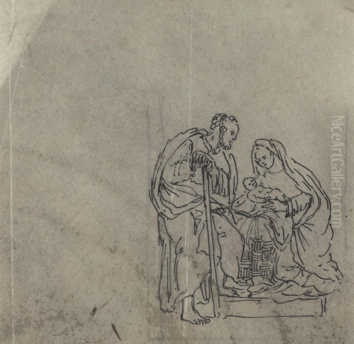 Sketch of Man, Woman and Child Oil Painting by James Bruce