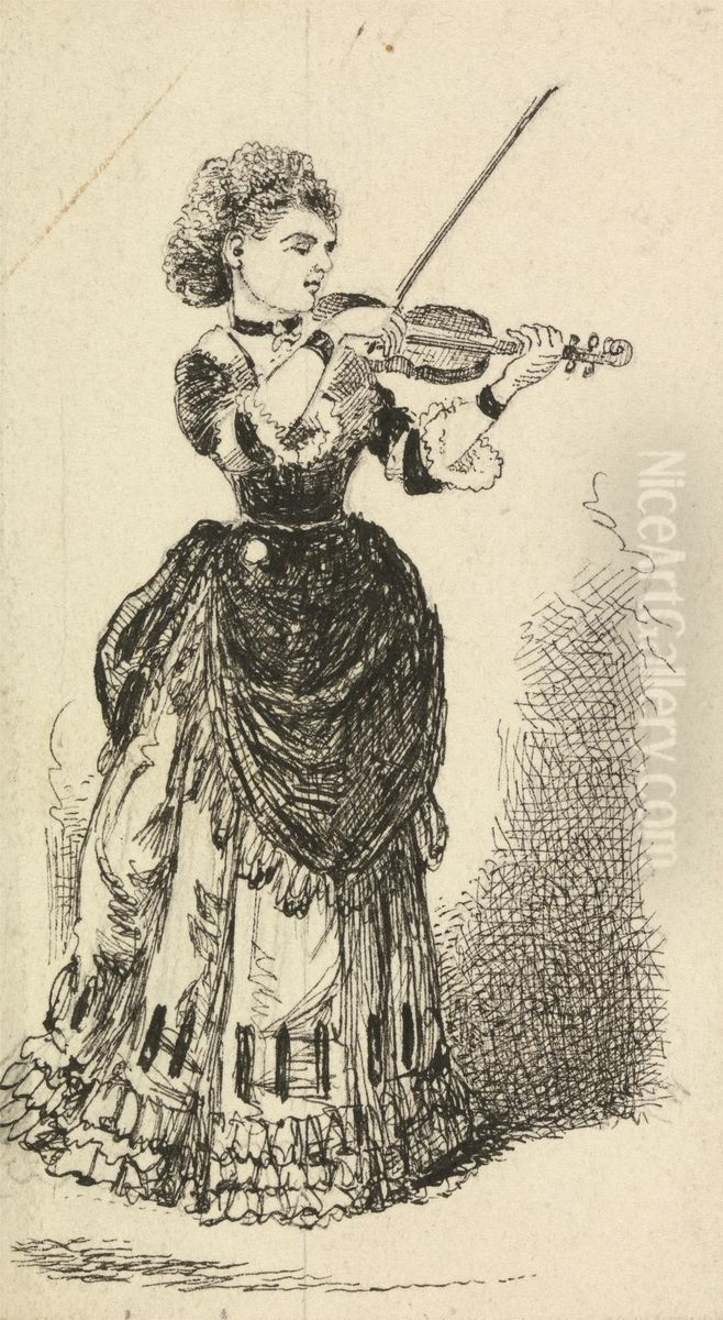 Woman playing the Violin Oil Painting by George Augustus Sala