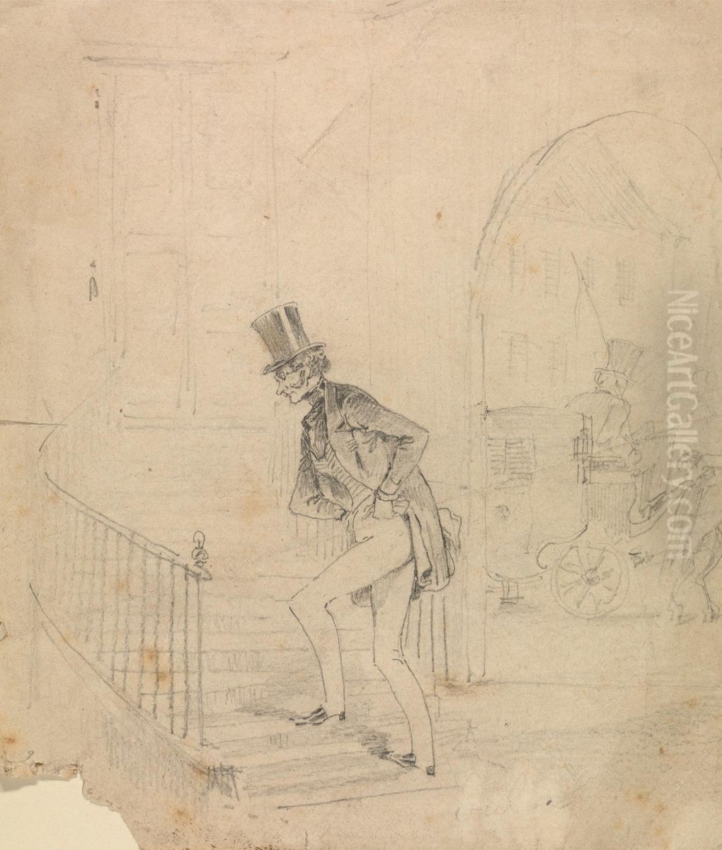 Man entering House Oil Painting by George Augustus Sala