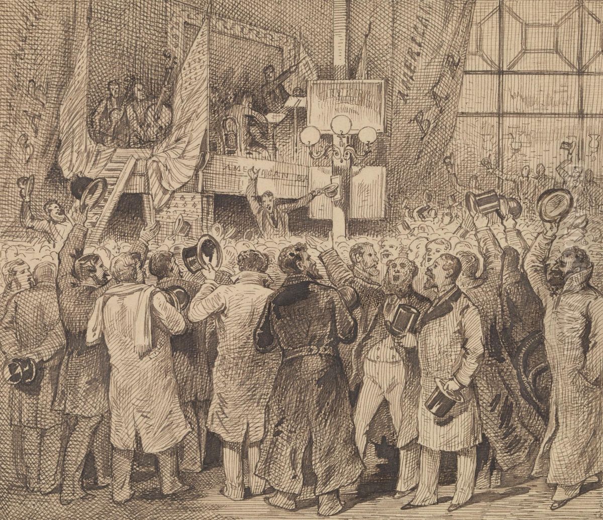 Crows Celebrating in American Bar Oil Painting by George Augustus Sala