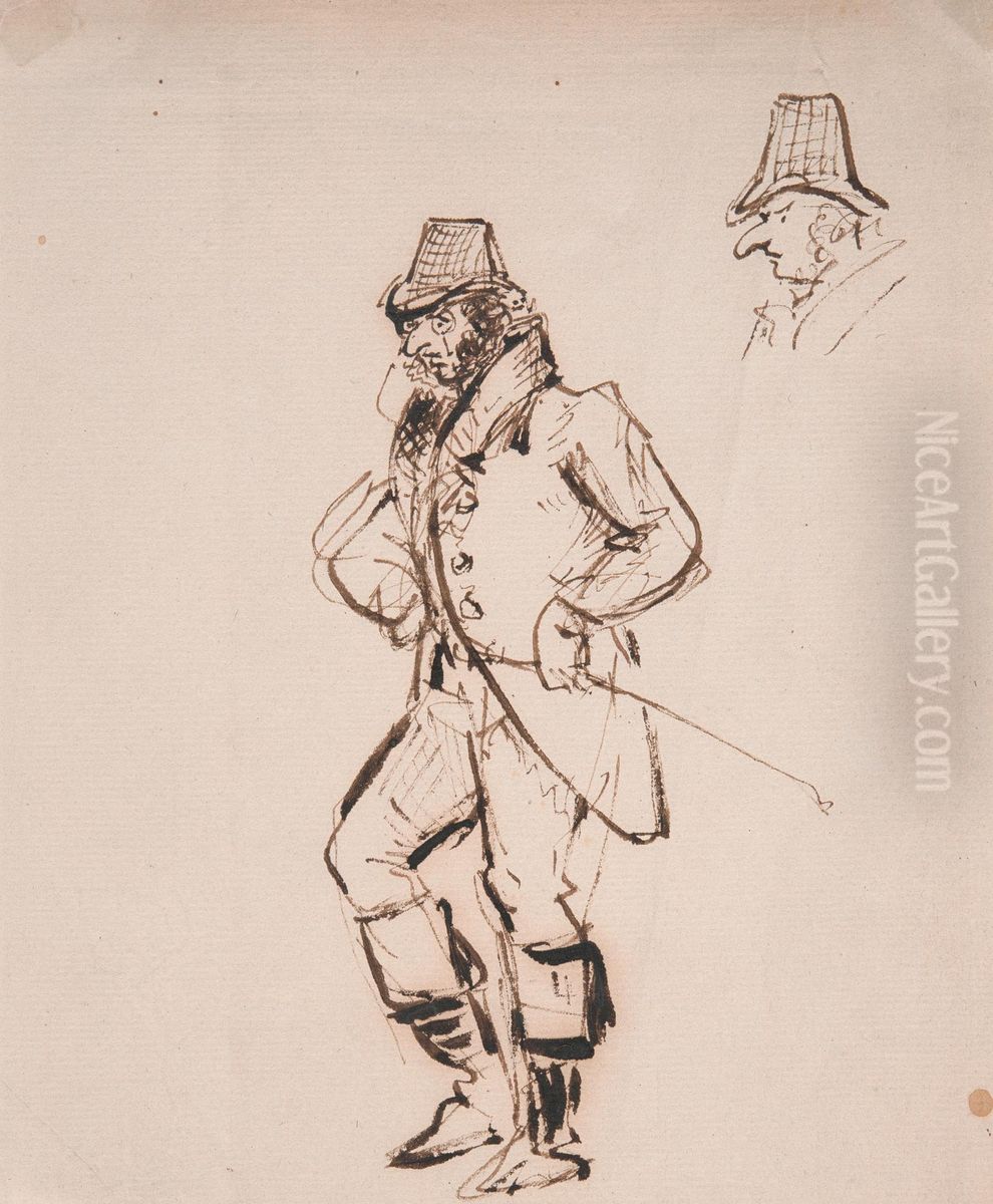 Man with a riding crop Oil Painting by George Cruikshank I