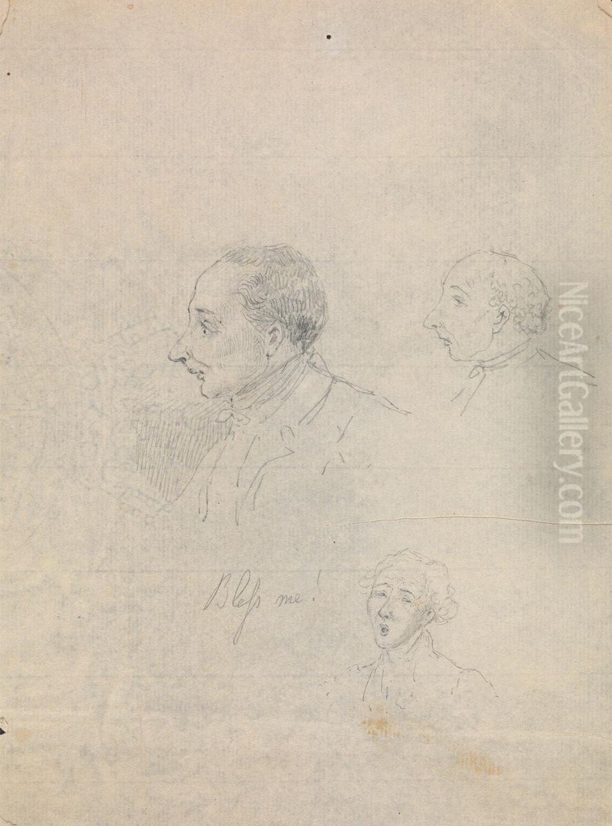 Sketches of Three Heads Oil Painting by George Cruikshank I
