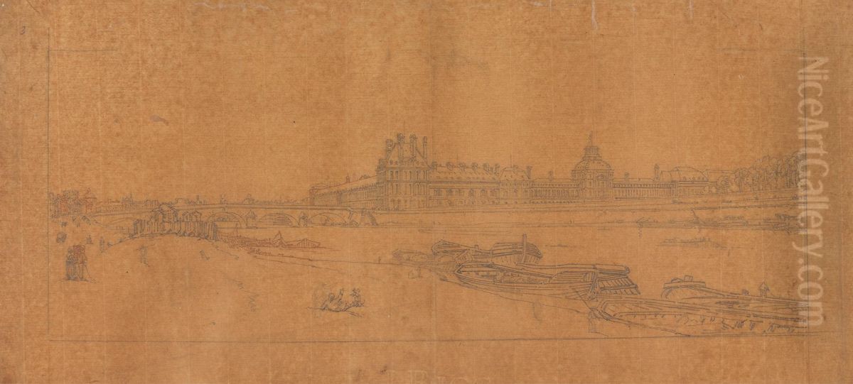 View of the Tuilleries and Bridge, taken from the Quai d'Orsay Oil Painting by Thomas Girtin