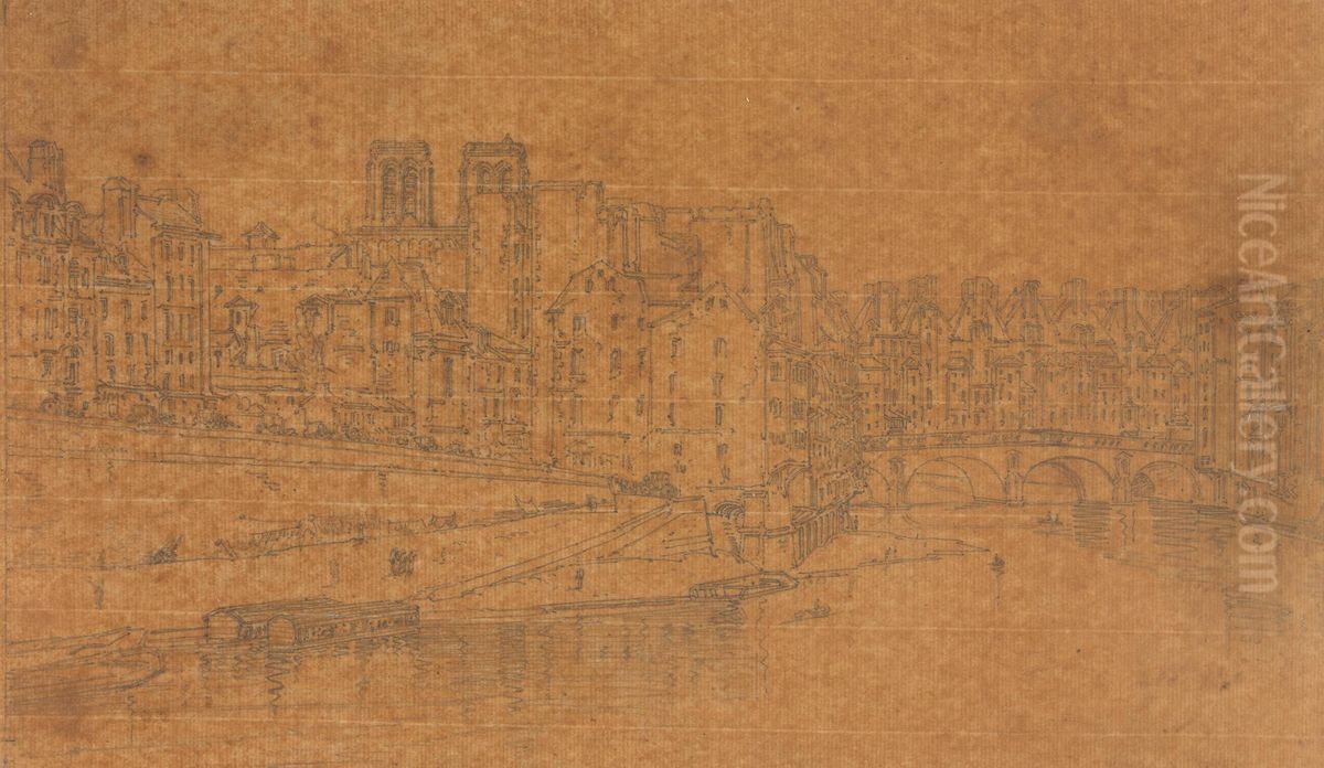 View of the Pont St.Michel, taken from the Pont Neuf, 1803 (study for Plate 4 from Views in Paris) Oil Painting by Thomas Girtin