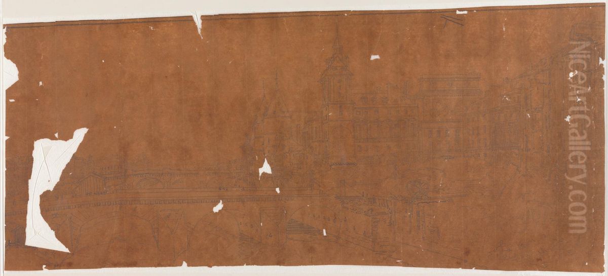 View of Pont au Change, the City Theatre, Pont Neuf, Conciergerie Prion, etc., taken from Pont Notre Dame Oil Painting by Thomas Girtin