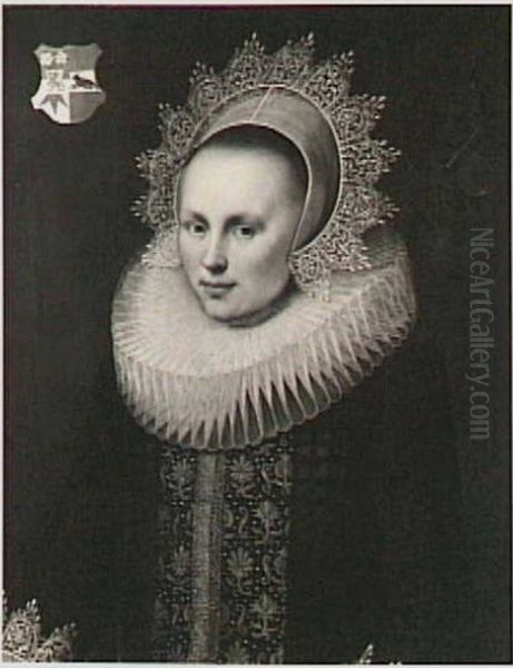 Portrait of Carolina van Beveren (1598-1625), echtgenote van Adriaan van Blyenburg Oil Painting by Jan Van Ravesteyn