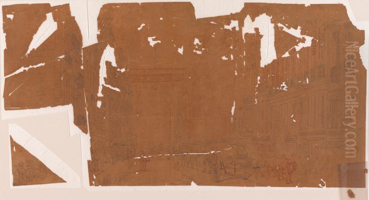 View of the Gate of St. Denis taken from the Suburbs Oil Painting by Thomas Girtin