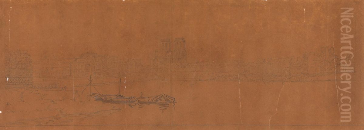 View of Pont de la Tournelle and Notre Dame, taken from the Arsenal Oil Painting by Thomas Girtin