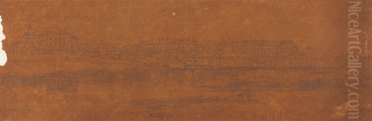 View of the Palace and Village of Choisi, on the Banks of the Seine Oil Painting by Thomas Girtin