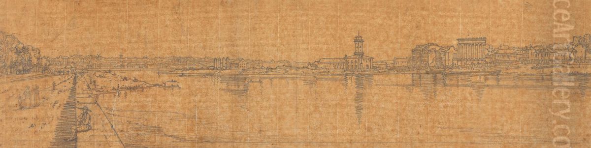 View of the Village of Chaillot, etc., taken from Pont de la Concorde Oil Painting by Thomas Girtin