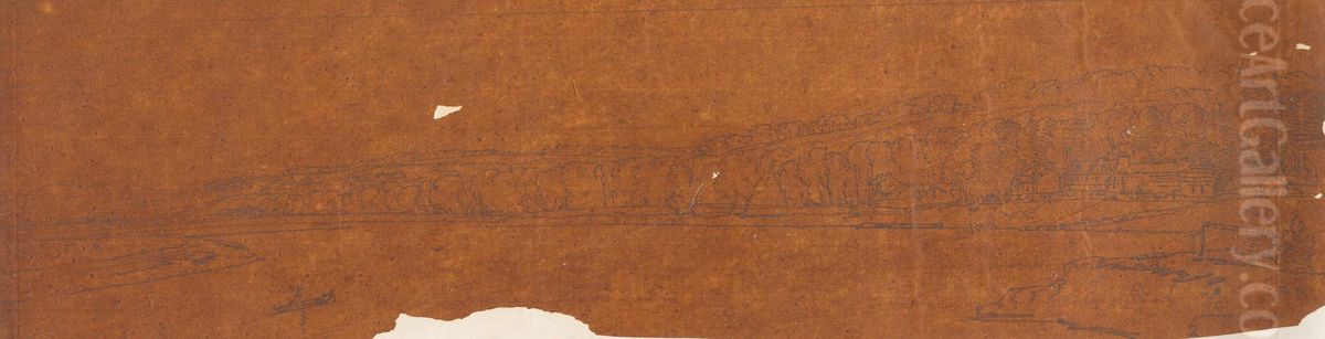 View of St. Cloud and Mt. Calvary taken from Pont de Seve Oil Painting by Thomas Girtin