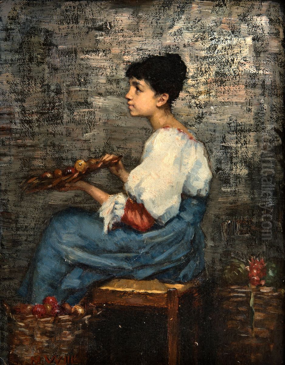 Fruit Seller Oil Painting by Maria Wiik