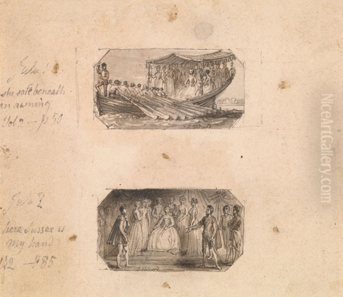 She [Sat] Beneath an Awning (Vol. 2, p. 50) July 2nd: Here Sussex is My Hand (Vol. 2, p. 85) Oil Painting by Thomas Stothard