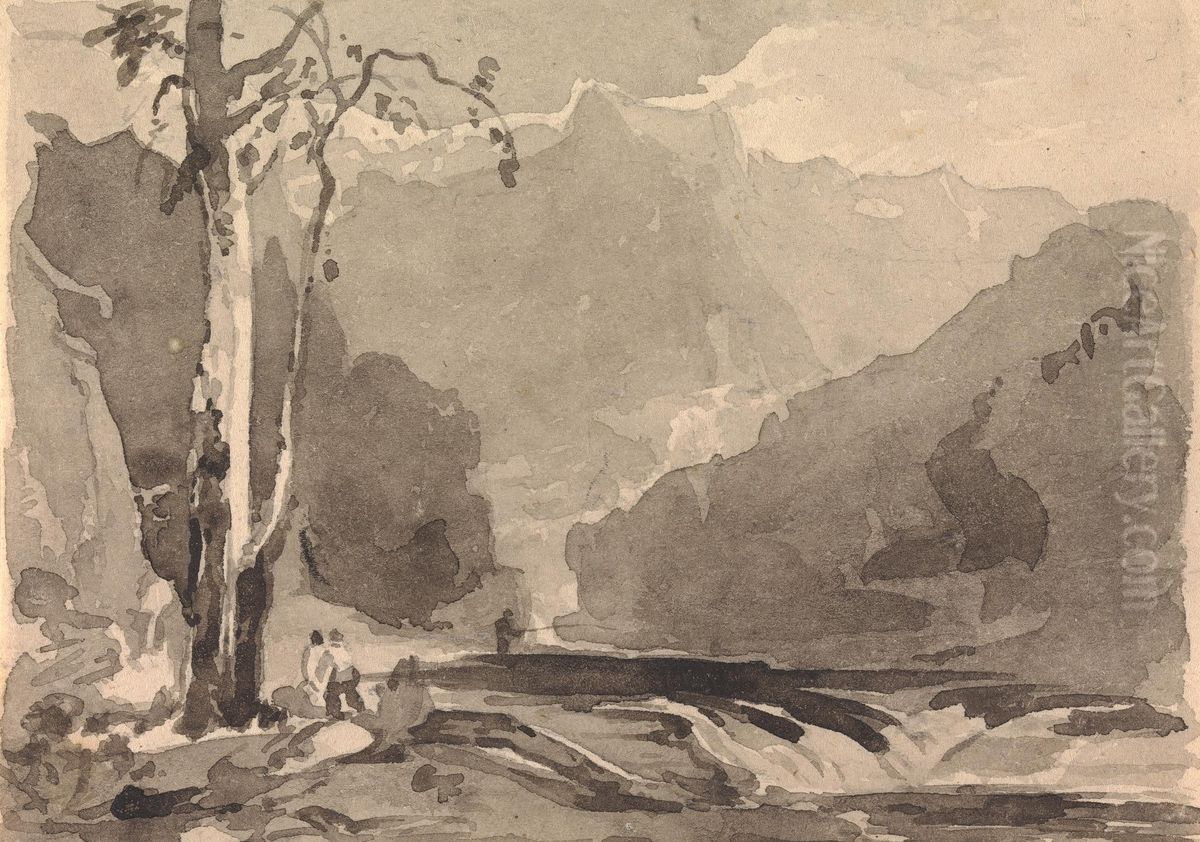 Fishermen at a Mountain Stream Oil Painting by Thomas Sully