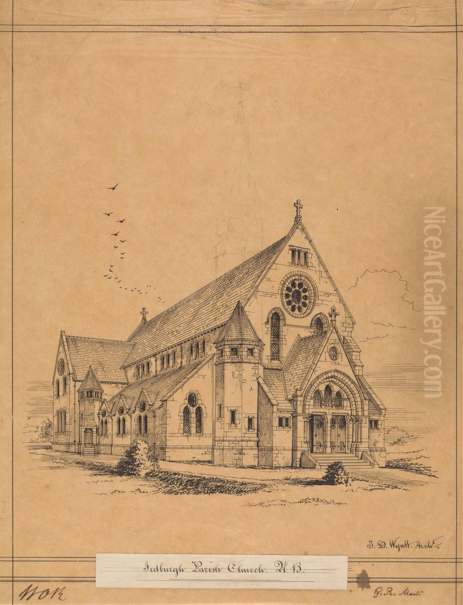 Jedburgh Parish Church Oil Painting by Thomas Henry Wyatt