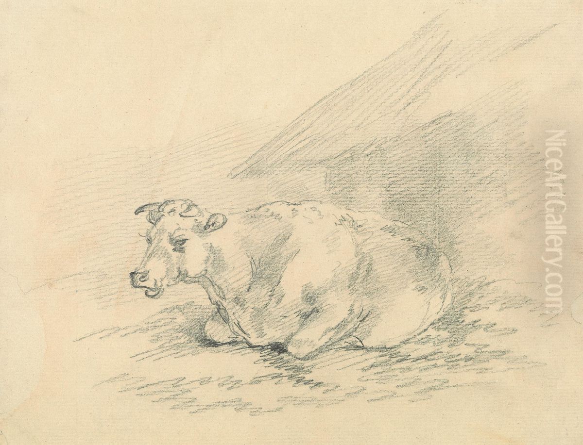 Cow Lying Next to a Barn Oil Painting by Sawrey Gilpin