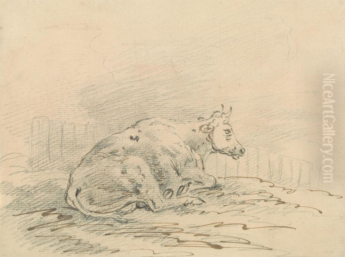 Cow Lying Next to a Fence Oil Painting by Sawrey Gilpin