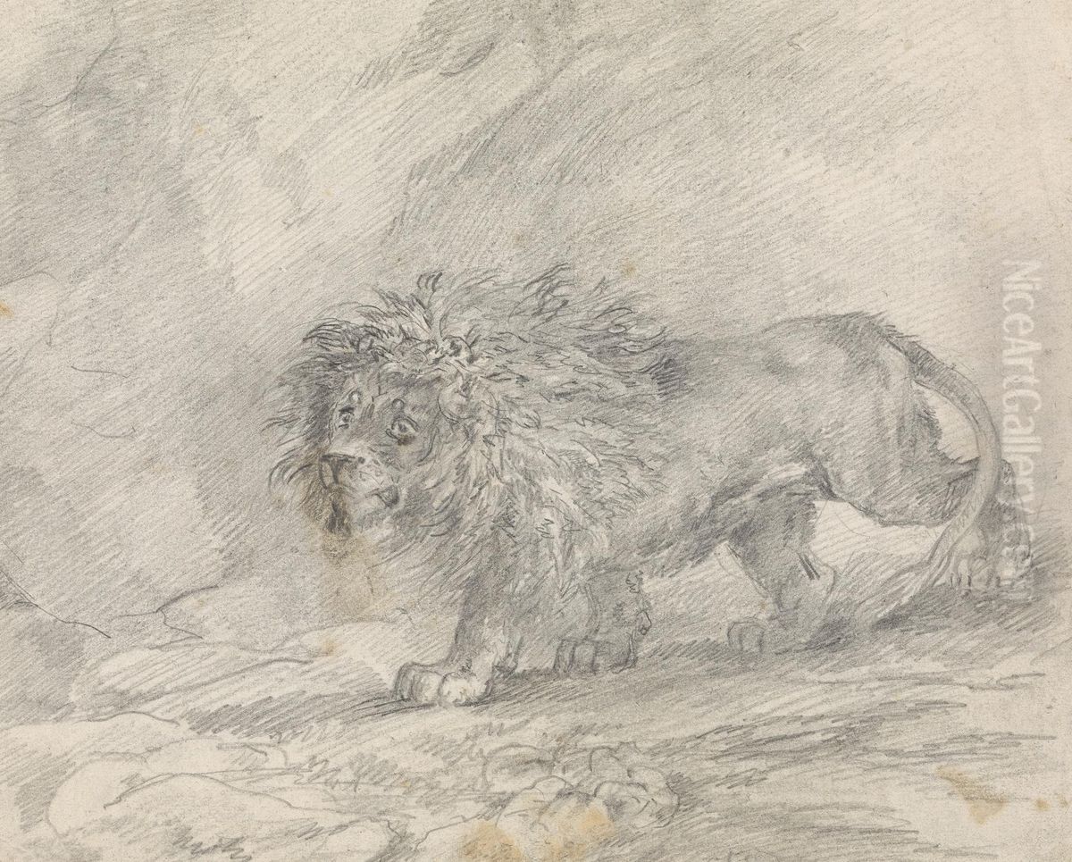 Lion Walking in Rocky Landscape Oil Painting by Sawrey Gilpin