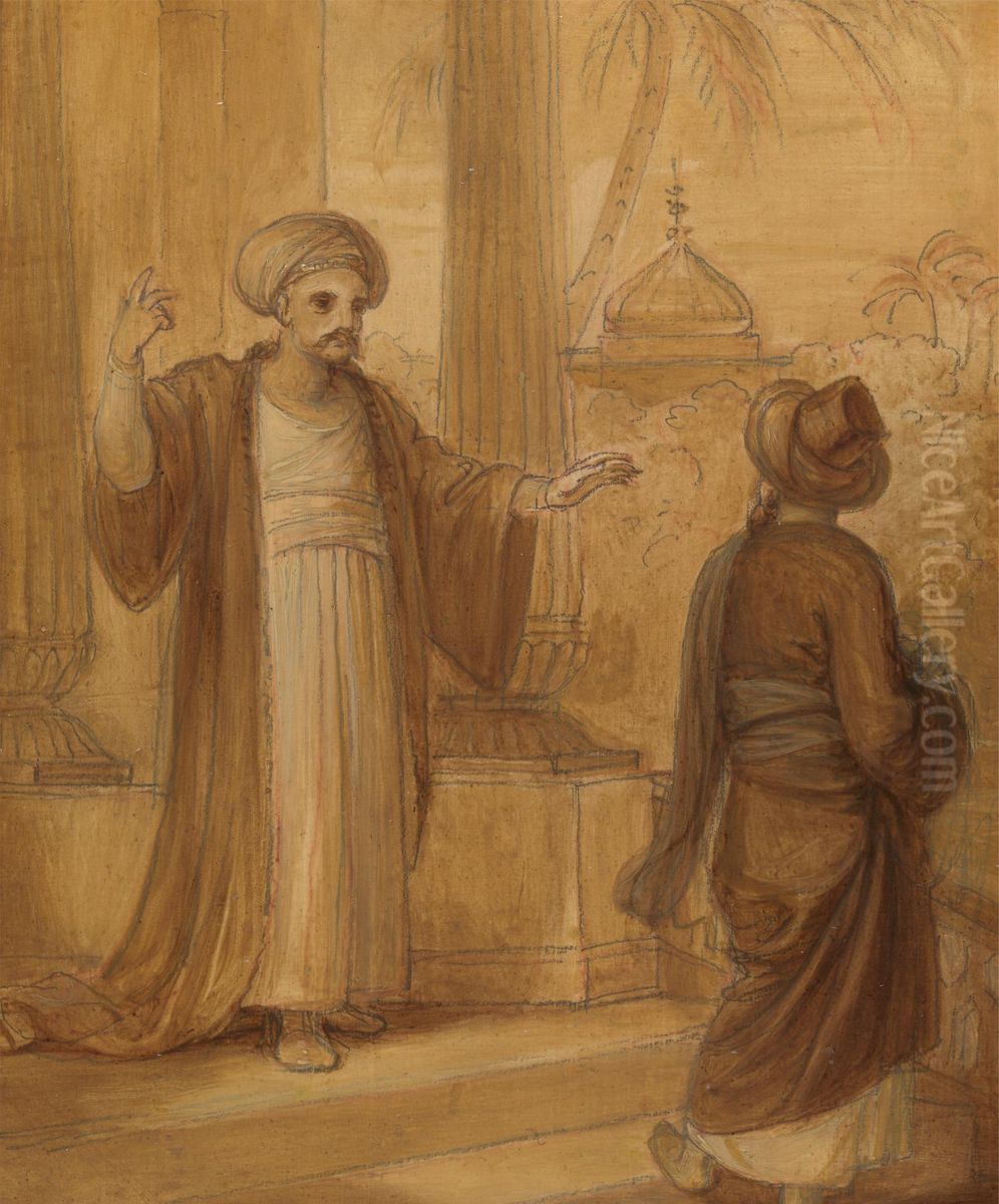 Illustration for an Eastern Romance, possibly 'The Arabian Nights', with Two Male Figures Standing Oil Painting by Robert Smirke