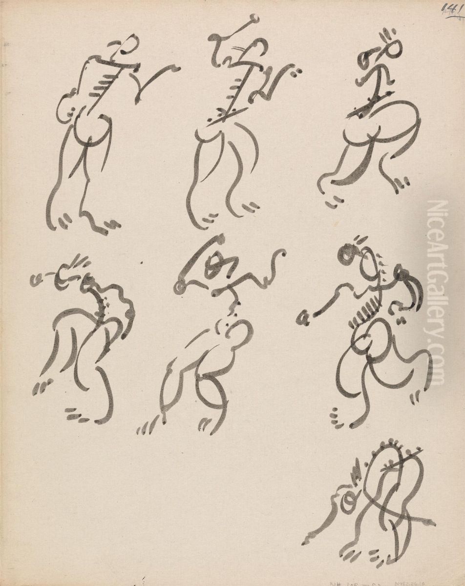 Seven Dancing Figures, in Three Registers Oil Painting by Henri Gaudier-Brzeska