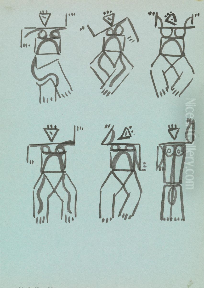 Six Studies of Dancing Figures Oil Painting by Henri Gaudier-Brzeska