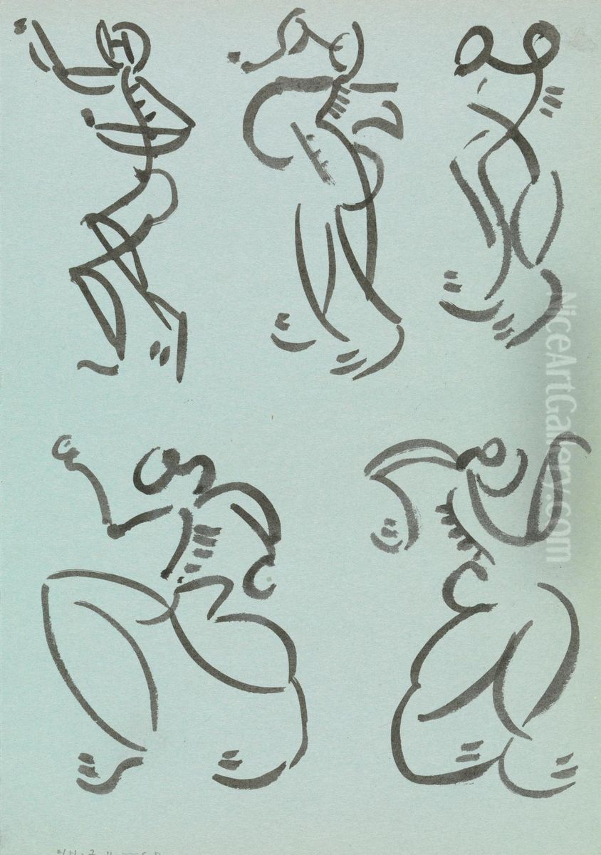 Five Studies of Dancing Figures Oil Painting by Henri Gaudier-Brzeska