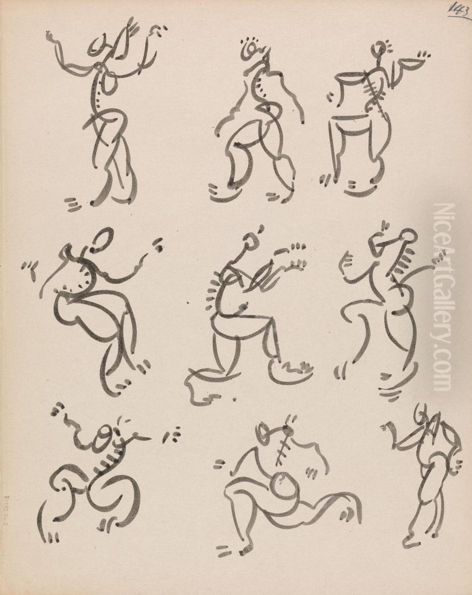 Nine Dancing Figures, in Three Registers Oil Painting by Henri Gaudier-Brzeska