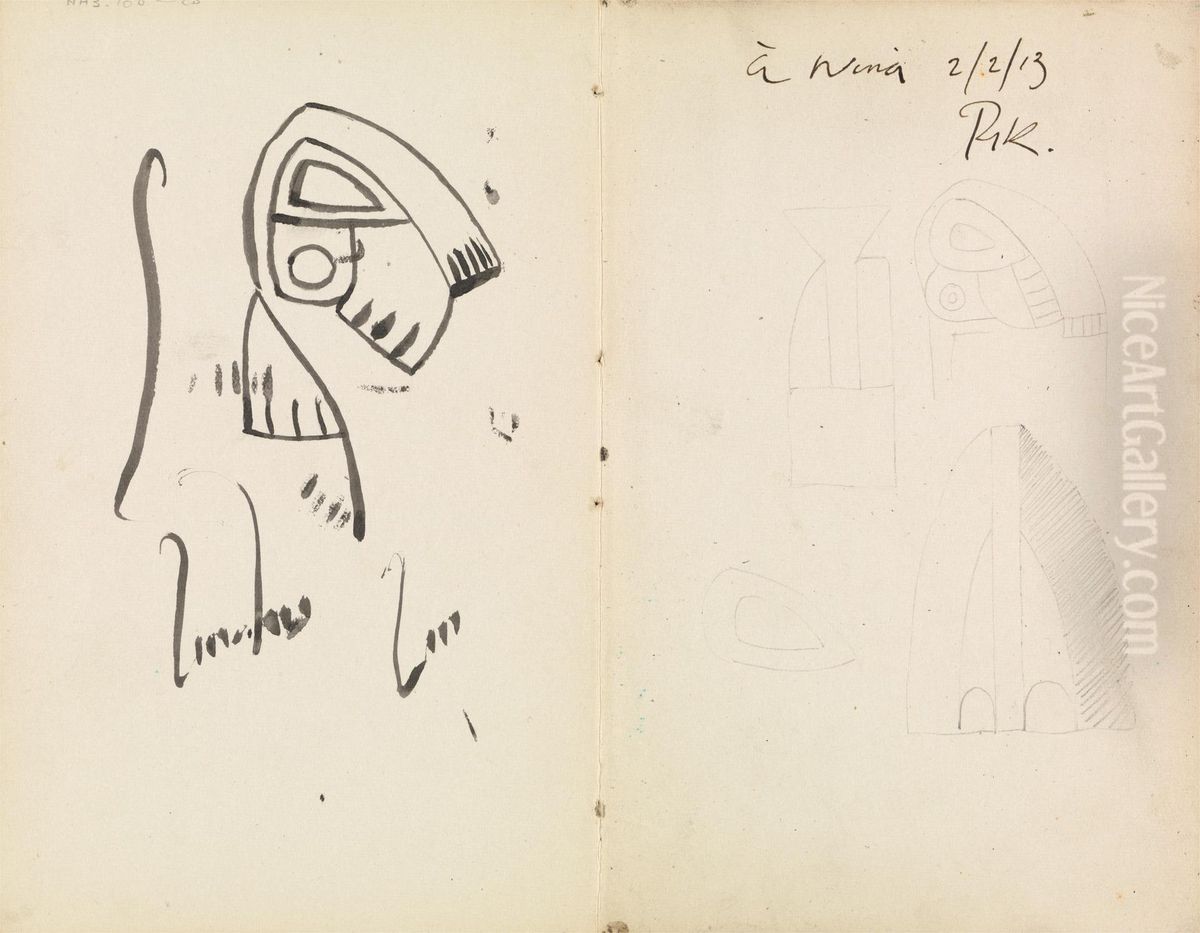 Five Sculptural Studies Oil Painting by Henri Gaudier-Brzeska