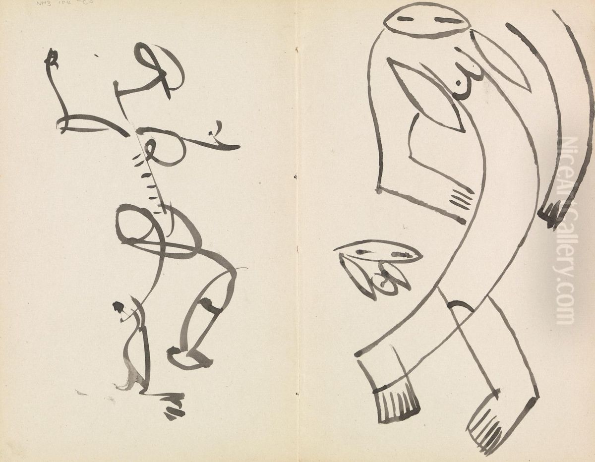 Studies of Two Dancing Figures Oil Painting by Henri Gaudier-Brzeska