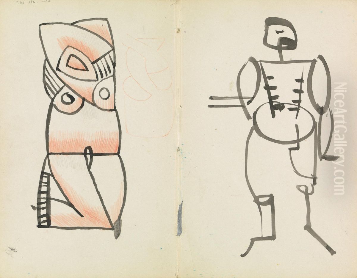 Crouching Female and Standing Male Oil Painting by Henri Gaudier-Brzeska