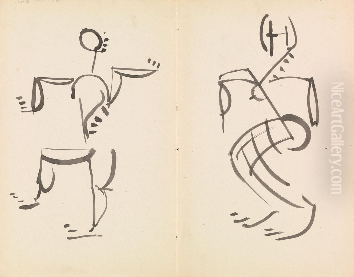 Male and Female Dancing Figures Oil Painting by Henri Gaudier-Brzeska