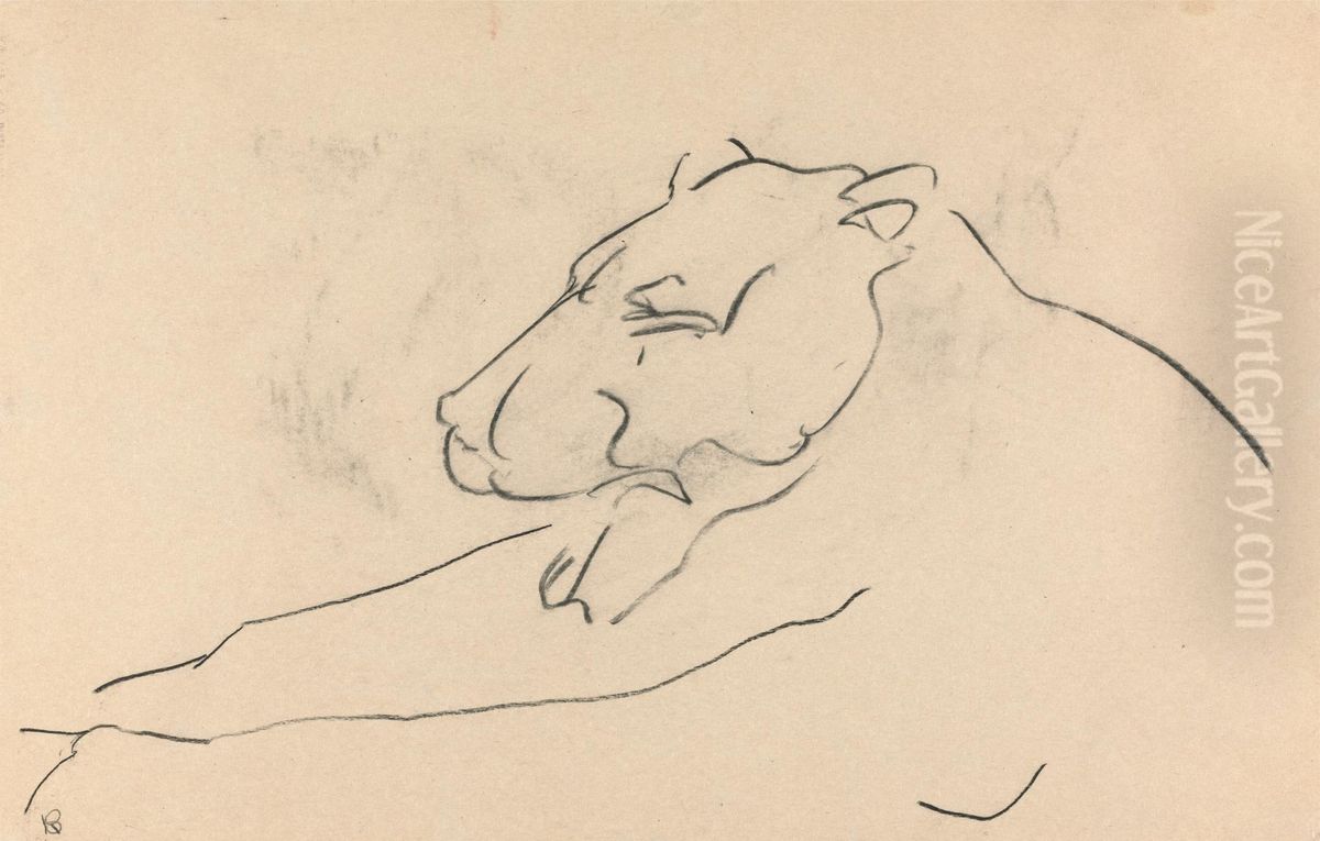 Reclining Lioness Oil Painting by Henri Gaudier-Brzeska