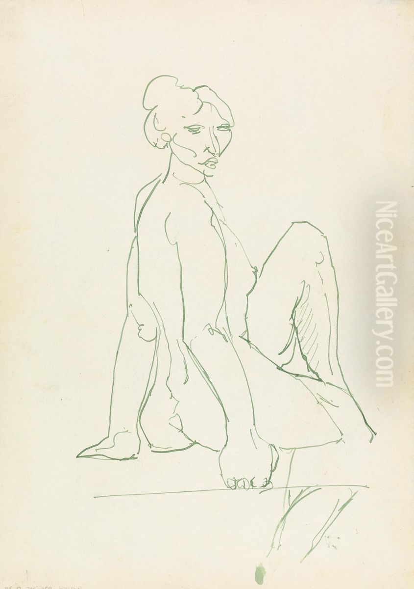 Seated Female Figure Oil Painting by Henri Gaudier-Brzeska