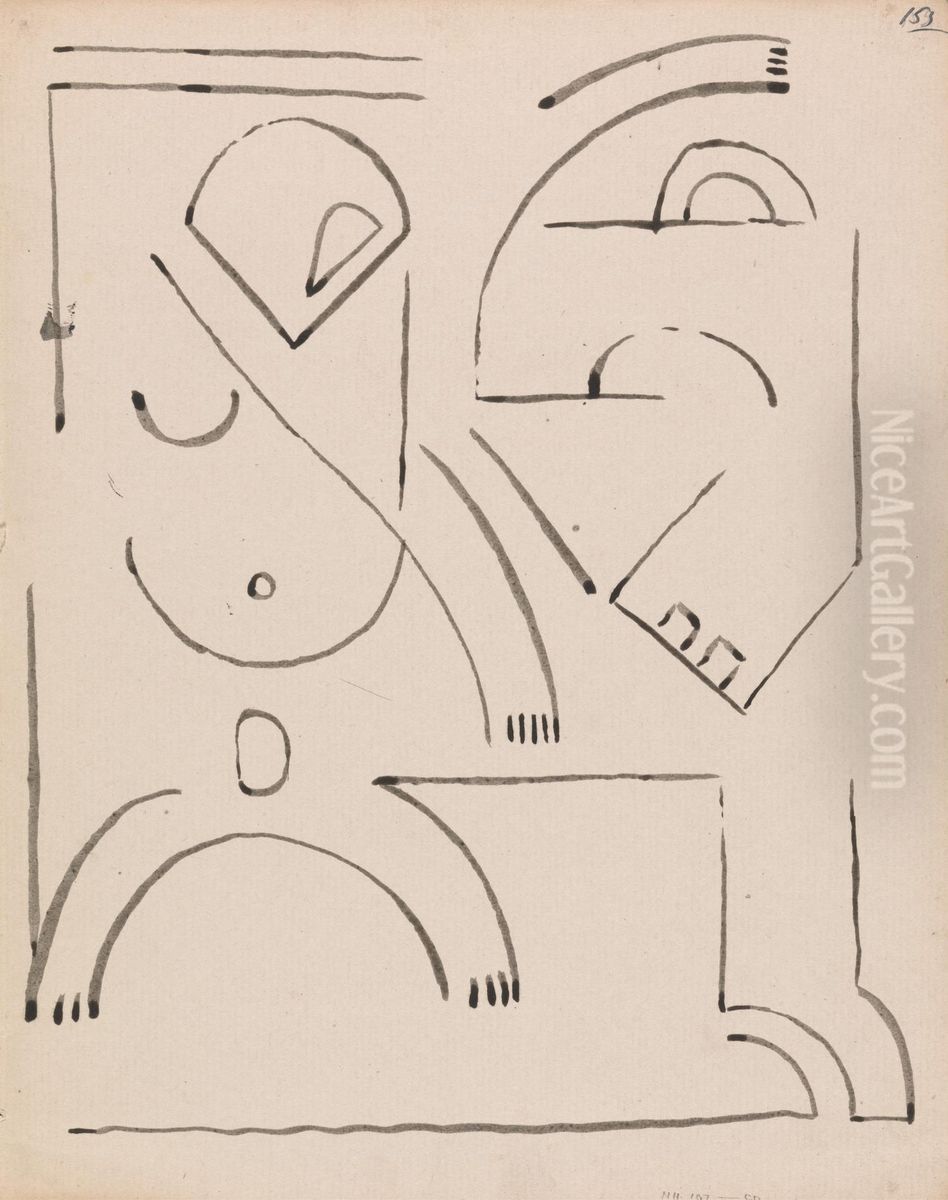 Abstract Figure Composition Oil Painting by Henri Gaudier-Brzeska