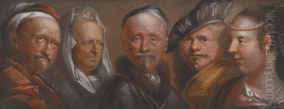 Studies of five heads after Rembrandt Oil Painting by Edward Luttrell