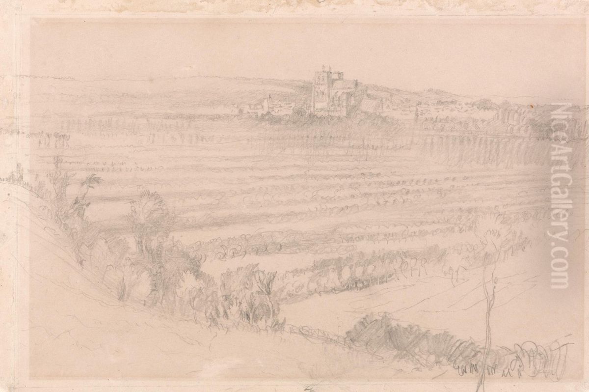Distant View of Saint-Wulfran, Abbeville Oil Painting by John Ruskin