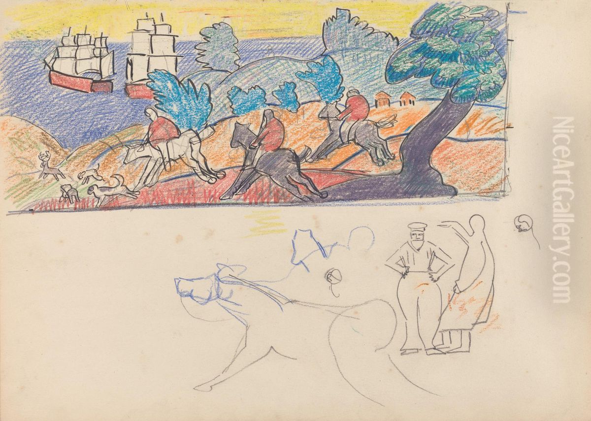 Study for Deer Hunting Mural Oil Painting by Spencer Gore