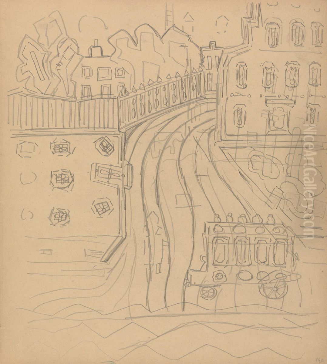 City Street with Omnibus Oil Painting by Spencer Gore