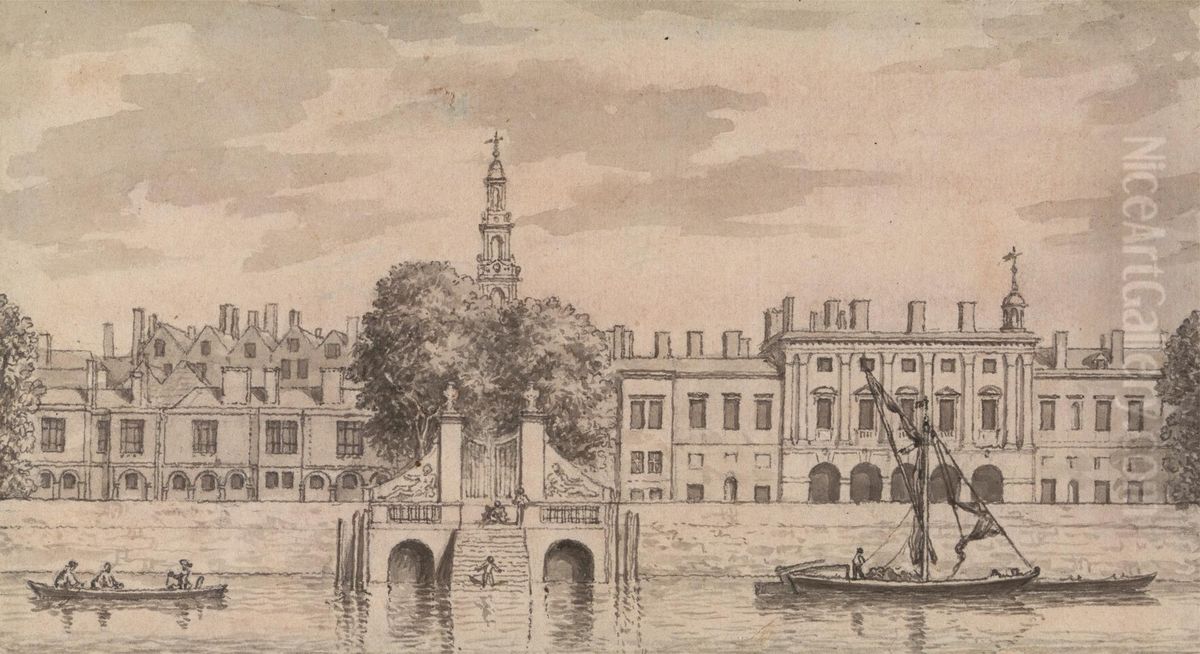 Old Somerset House Oil Painting by Samuel Wale