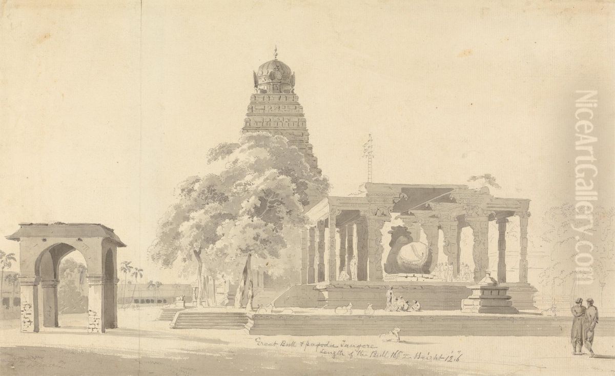 The Great Bull and Pagoda at Tanjore Oil Painting by Thomas Daniell
