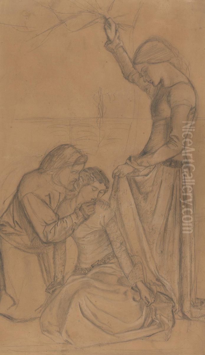Composition of Three Figures in a Garden Oil Painting by William Morris
