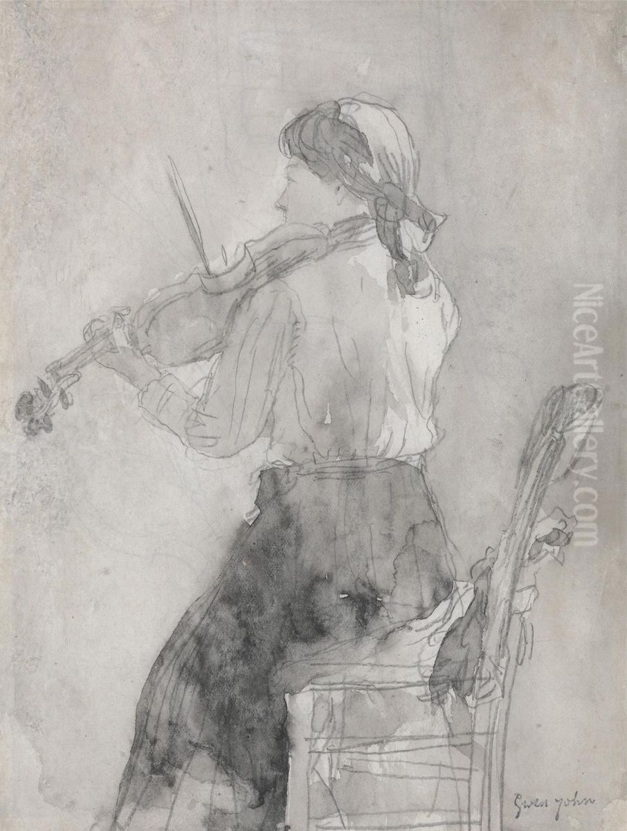 Young Woman playing a Violin Oil Painting by Gwen John