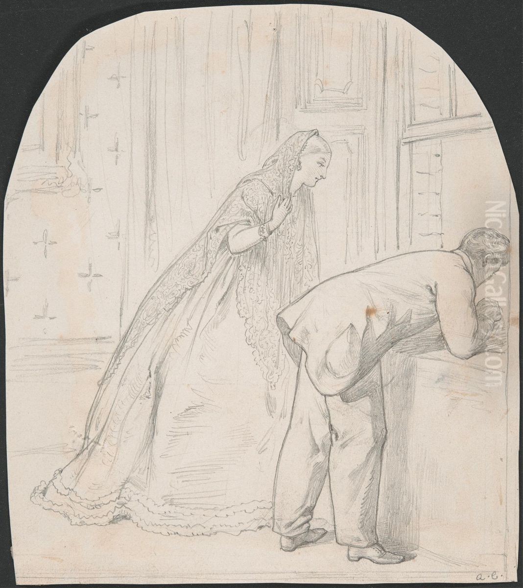 Couple Staring out of Window Oil Painting by Adelaide Claxton