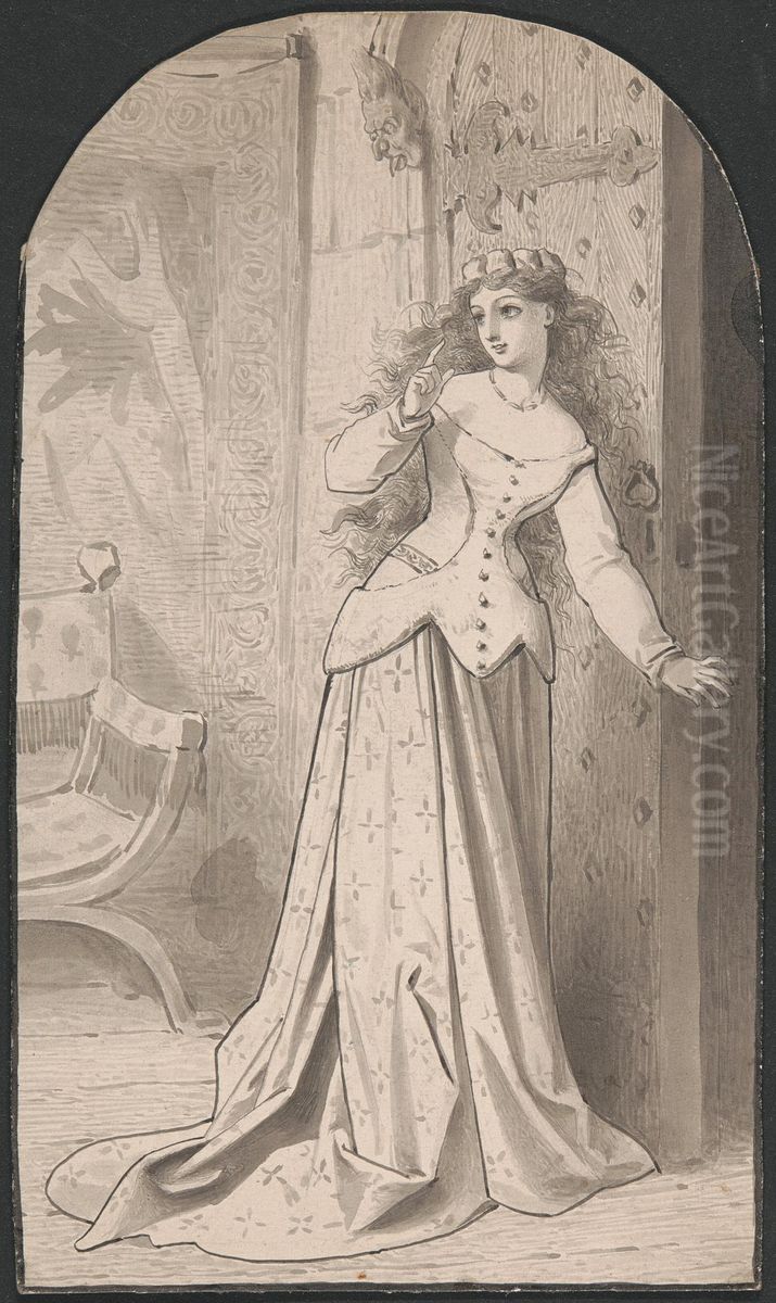 A Damsel Oil Painting by Adelaide Claxton