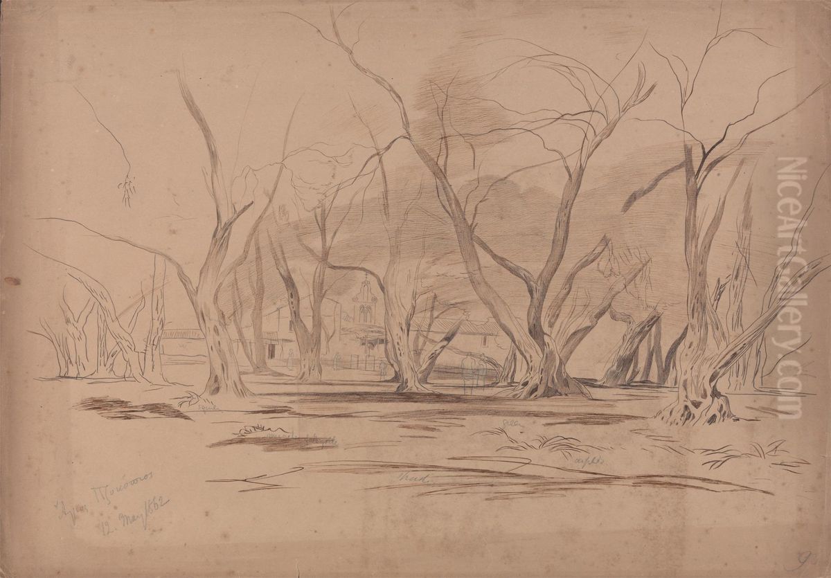 Agios Prokopios, Corfu, 12 May 1862 Oil Painting by Edward Lear